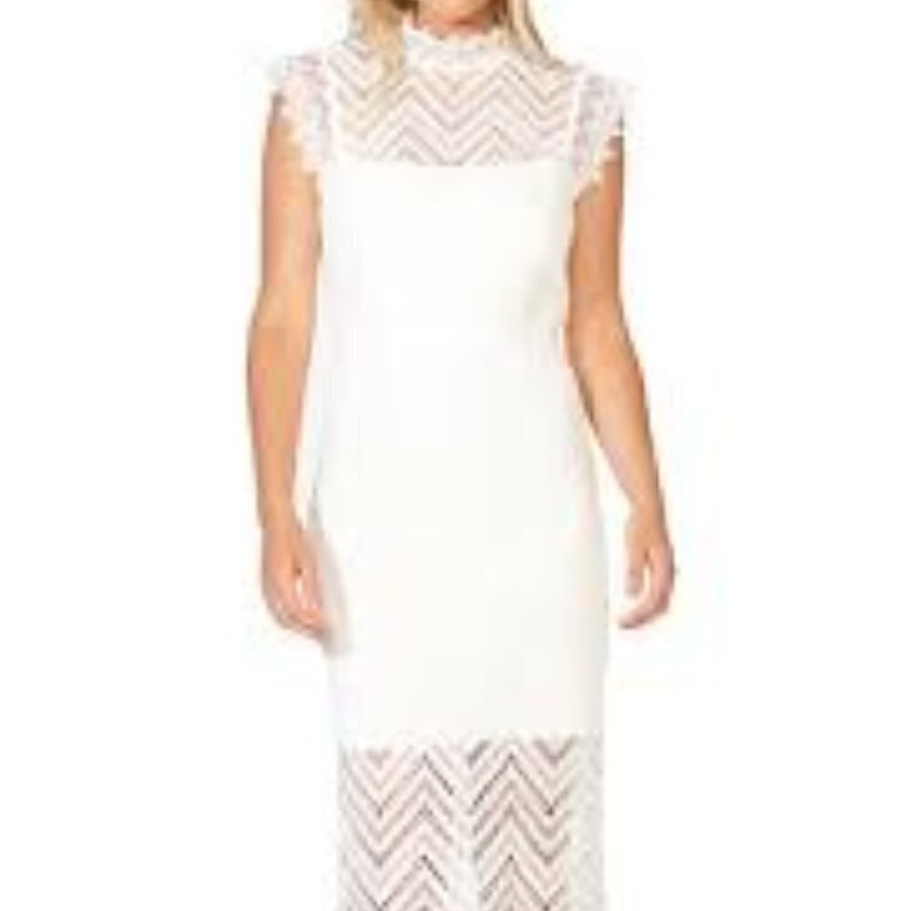 BARDOT Women's White Lace High Neck Midi Dress Feminine Statement size 8 NWT's